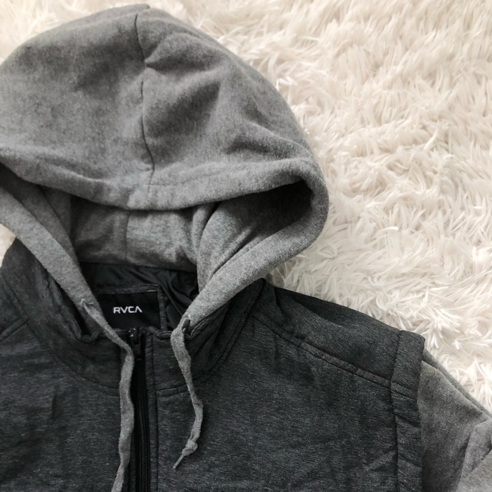 RVCA Men’s Black and Grey Vest Jacket Long Sleeve W/ Hood Size XXL - Picture 4 of 8